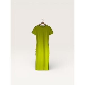 BRAT Lime Green Short Sleeve Midi Dress with Side Exposure and Button Detail